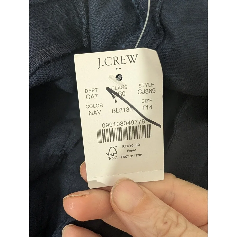 J. Crew Remy Wide Leg Pants 14T Navy Linen Cotton High Rise Classic Office